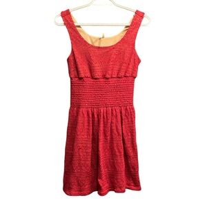 Red sleeveless lace dress, cinched waist, size medium